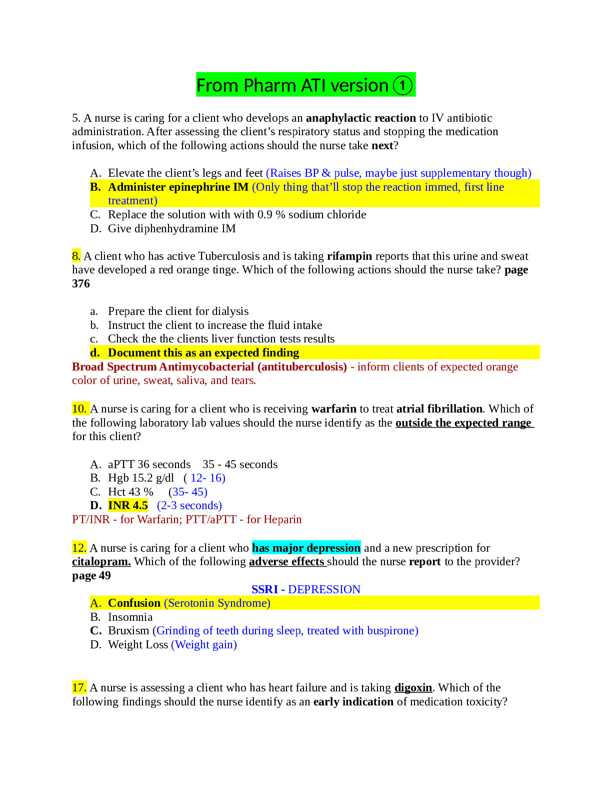 ATI Pharmacology Attemp v1 and 2 study guide