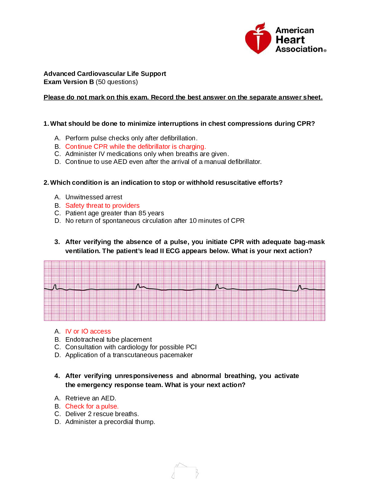 ACLS Exam Version B.