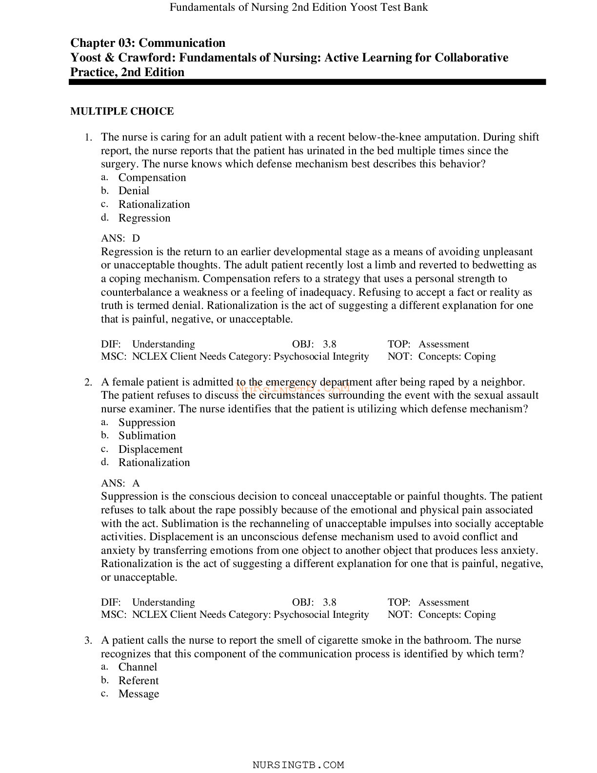 Chapter 03: Communication Yoost & Crawford: Fundamentals of Nursing: Active Learning for Collaborative Practice, 2nd Edition