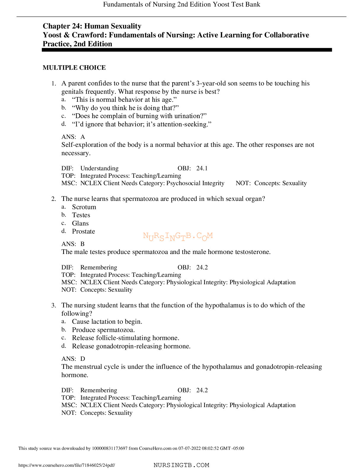 Chapter 24: Human Sexuality Yoost & Crawford: Fundamentals of Nursing: Active Learning for Collaborative Practice, 2nd Edition