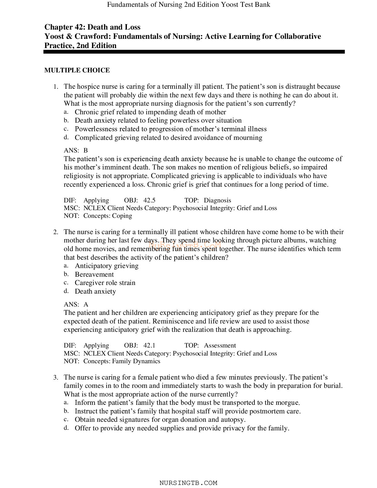Chapter 42: Death and Loss Yoost & Crawford: Fundamentals of Nursing: Active Learning for Collaborative Practice, 2nd Edition
