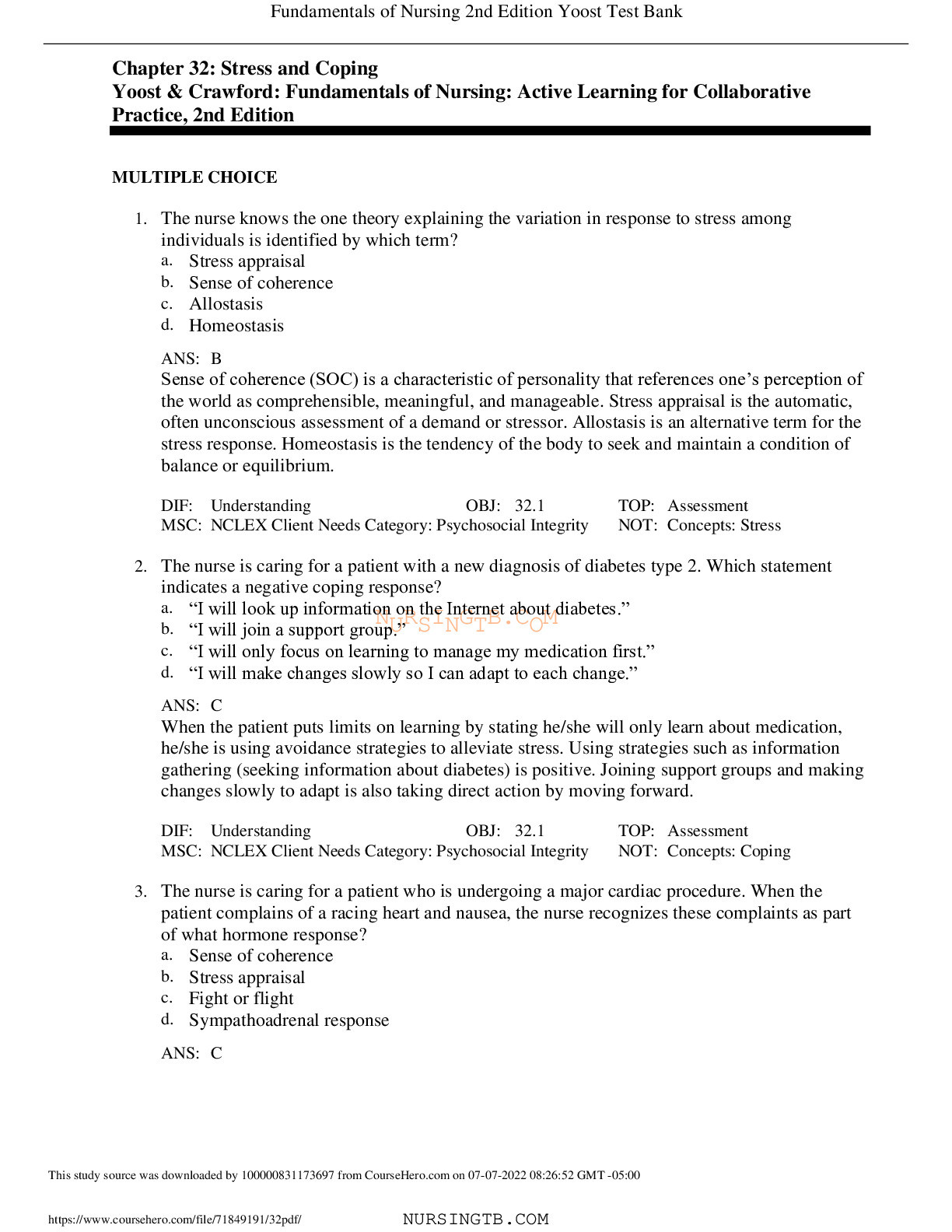 Chapter 32: Stress and Coping Yoost & Crawford: Fundamentals of Nursing: Active Learning for Collaborative Practice, 2nd Edition