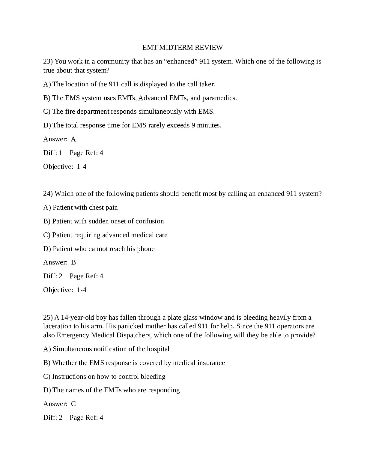 EMS 91EMT MIDTERM REVIEW.