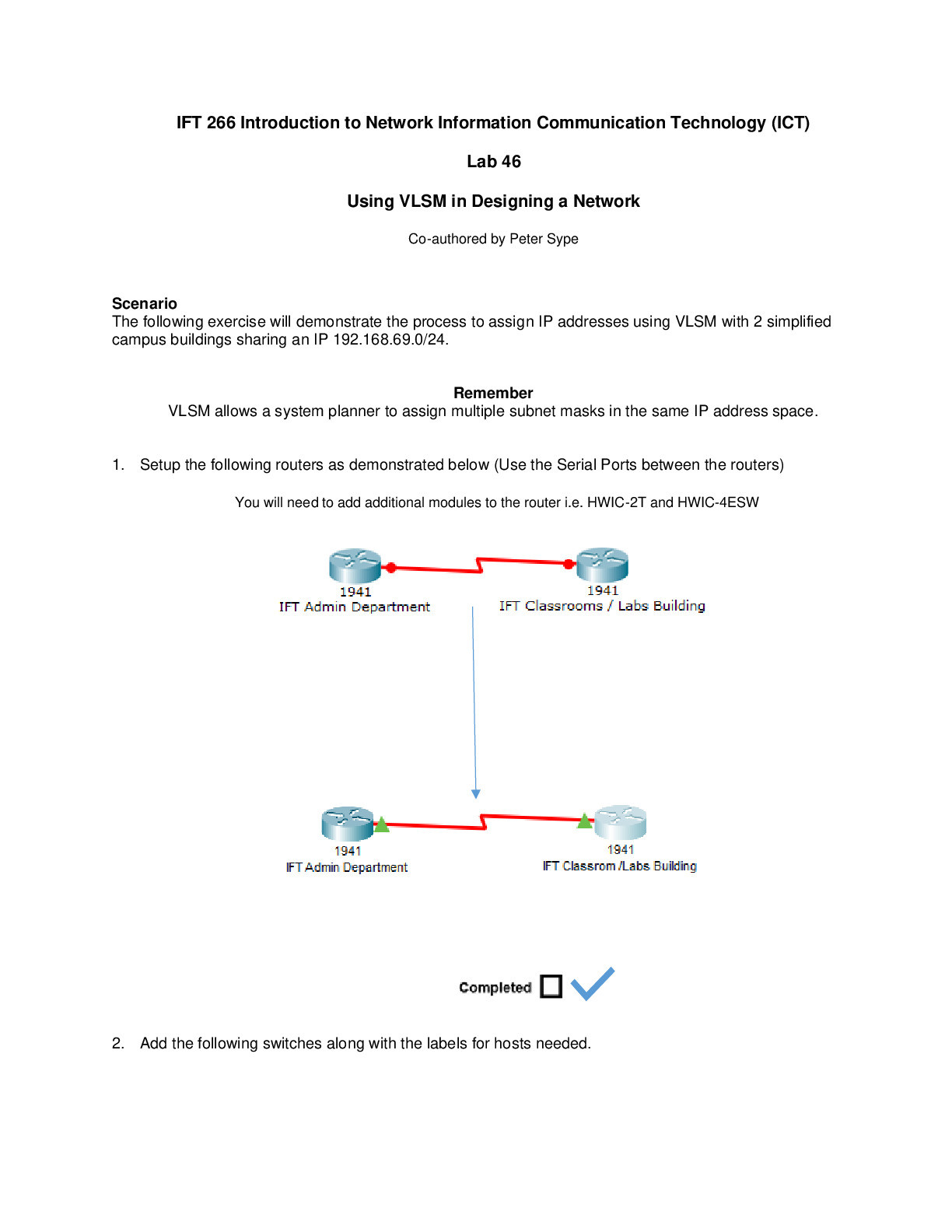 IFT 266Lab 46 (Using VLSM in Designing a Network