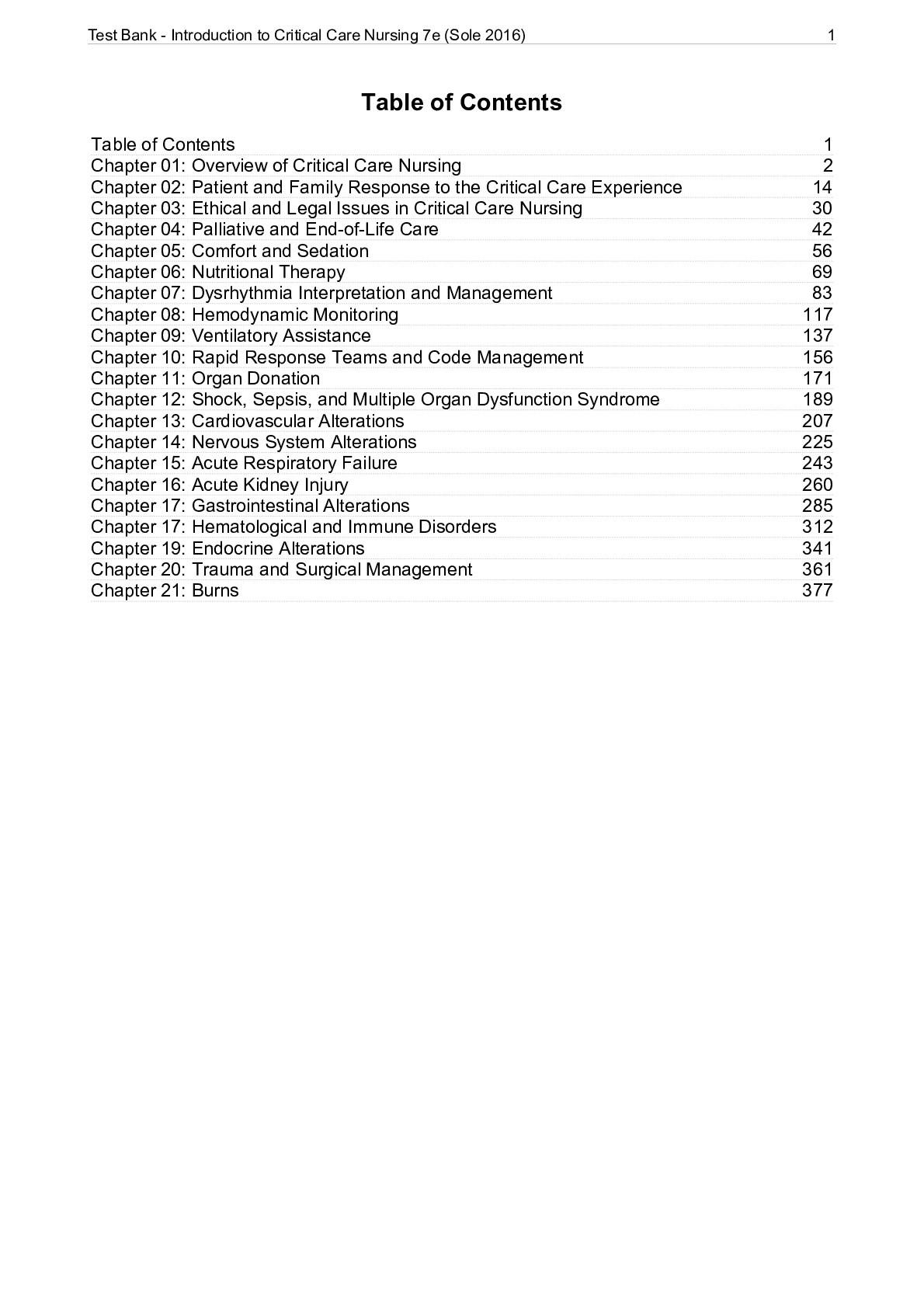 NUB 440TestBank-Introduction-Critical-Care-Nursing-7th-Sole-2016