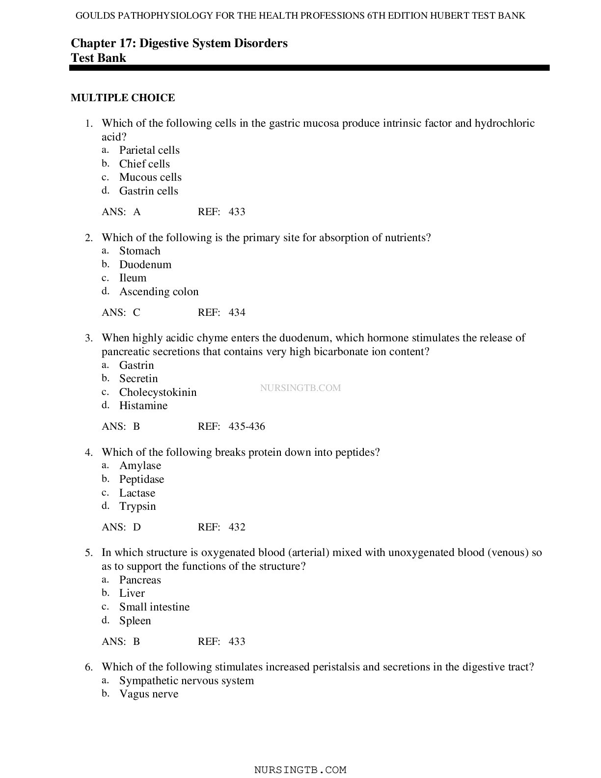 Chapter 17: Digestive System Disorders Test Bank