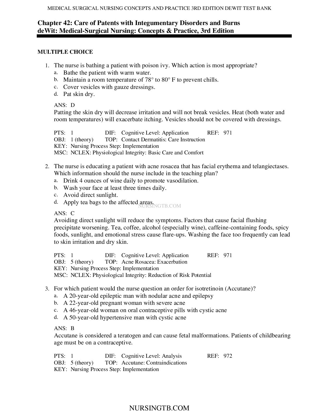 New sample titleChapter 42: Care of Patents with Integumentary Disorders and Burns