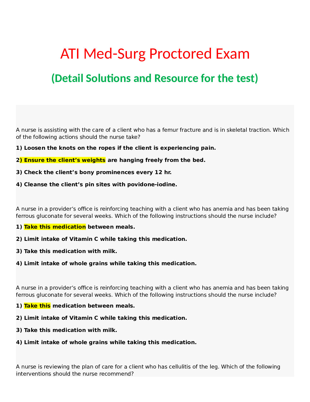 ATI Med-Surg Proctored Exam ( Solutions)