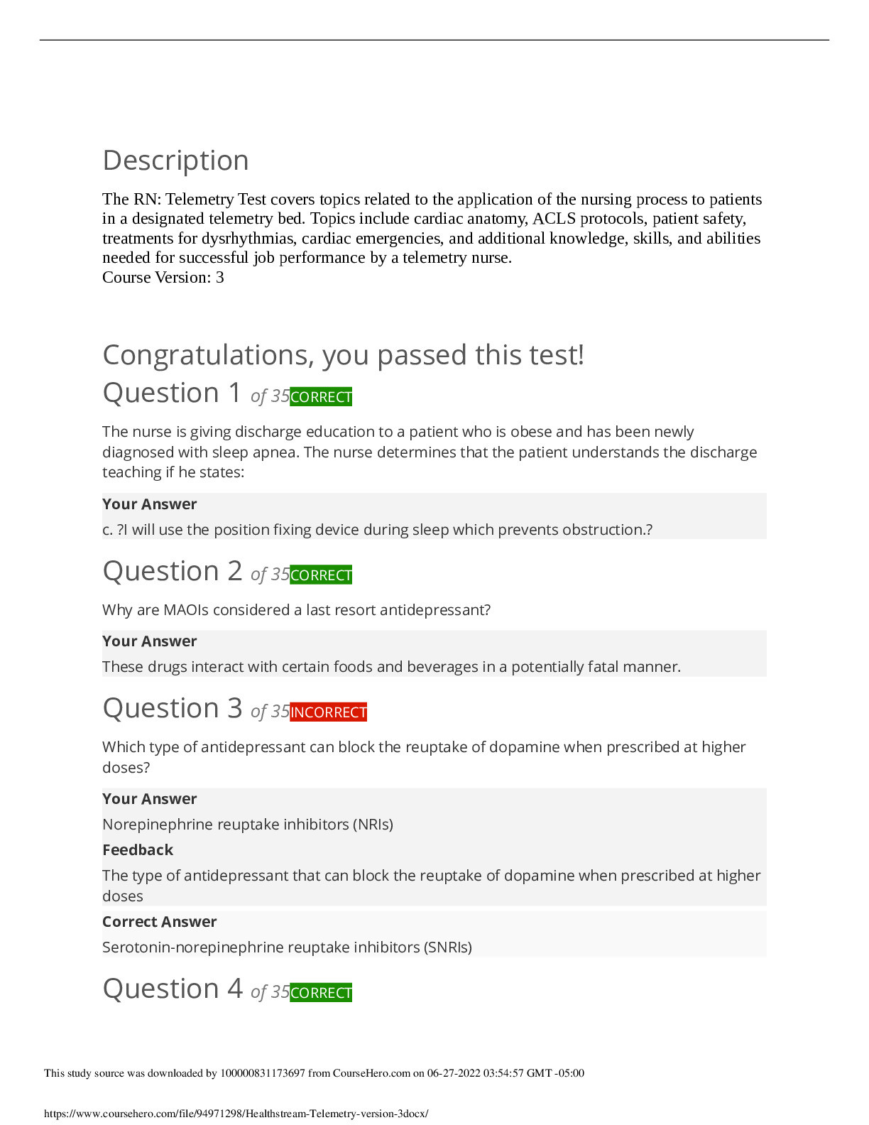 NURSING MISC : Healthstream Telemetry version 3